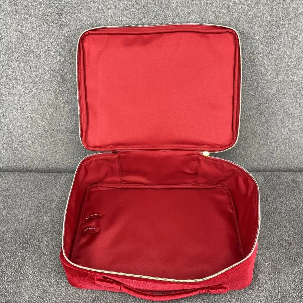 Estée Lauder Red Velvet Star Cosmetic Travel Train‎ Bag Gold Zipper Recycled